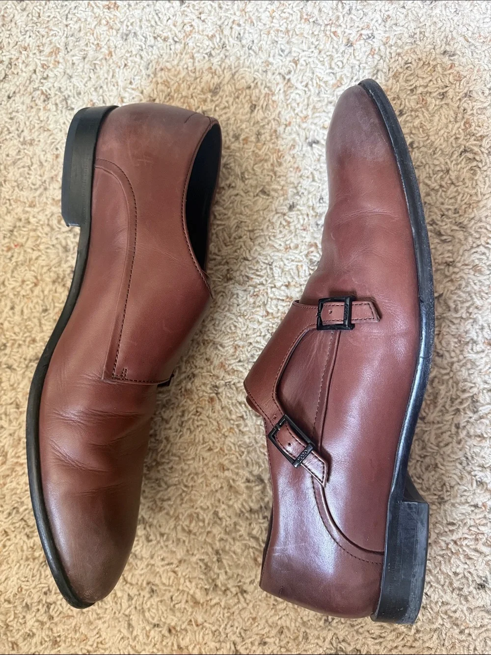 HUGO Men's Brown Double Monk Strap Leather Oxfords